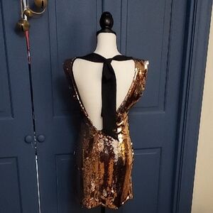 Buy 2 Get 1 Free NWOT ASOS Sequin Gold copper backless mini dress no wear sz 4
